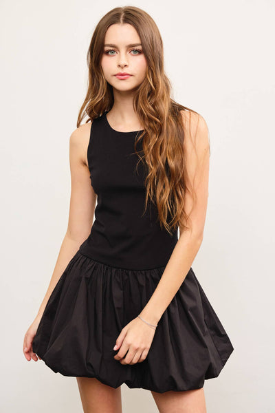 Showtime Ready Crew Neck Balloon Hem Sleeveless Dress