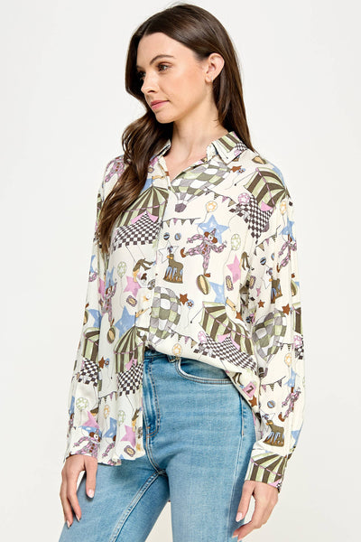 Circus Print Button Down Shirt