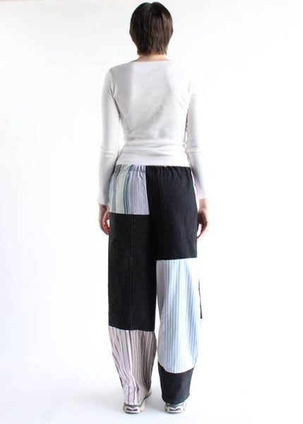The Edit Black Denim x Stripes Pants