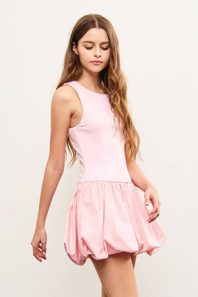 Showtime Ready Crew Neck Balloon Hem Sleeveless Dress