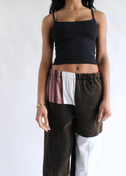 The Edit Black Denim x Stripes Pants