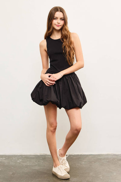 Showtime Ready Crew Neck Balloon Hem Sleeveless Dress
