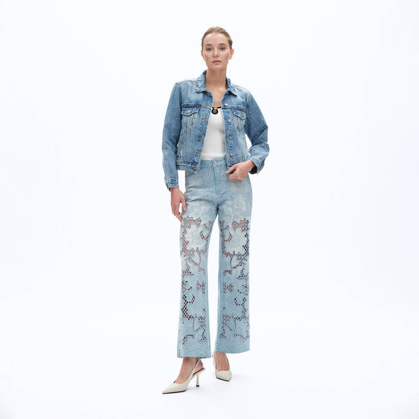 Embroidery Cut Out Jeans