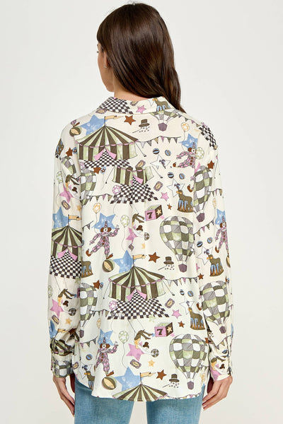 Circus Print Button Down Shirt