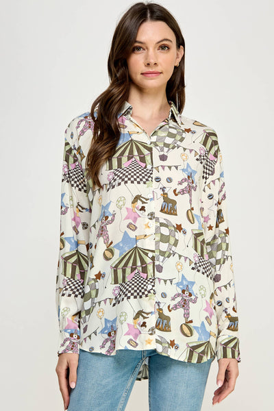 Circus Print Button Down Shirt