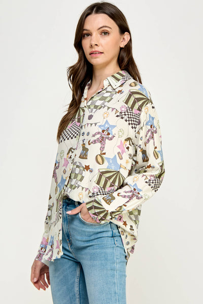 Circus Print Button Down Shirt