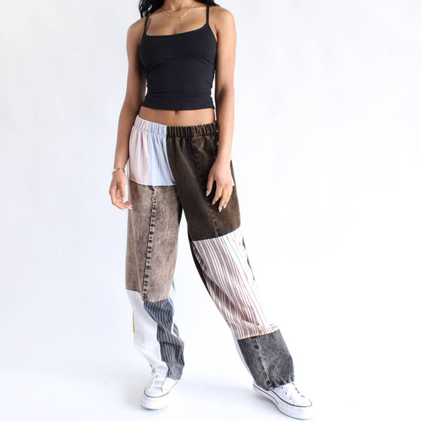 The Edit Black Denim x Stripes Pants