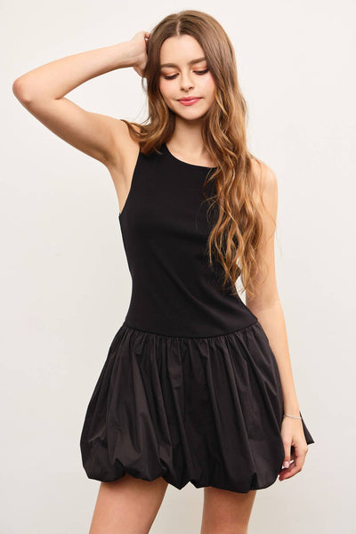 Showtime Ready Crew Neck Balloon Hem Sleeveless Dress