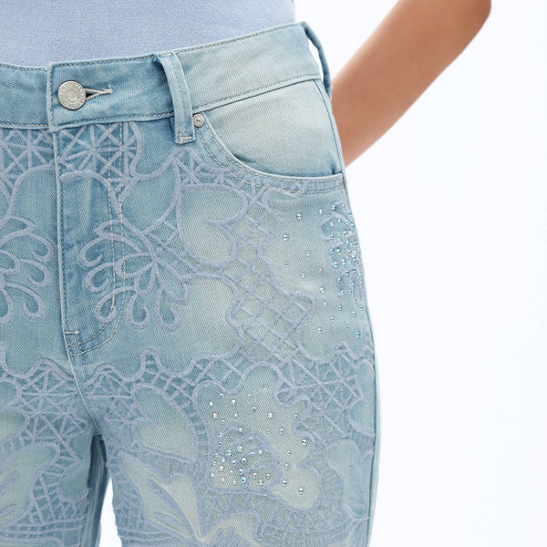 Embroidery Cut Out Jeans