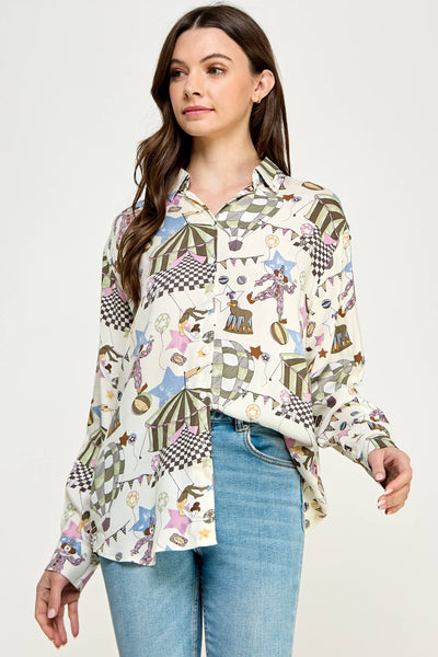 Circus Print Button Down Shirt