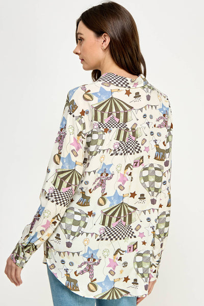Circus Print Button Down Shirt