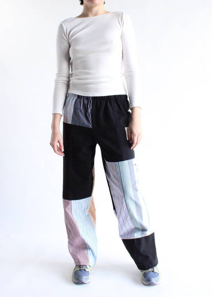 The Edit Black Denim x Stripes Pants