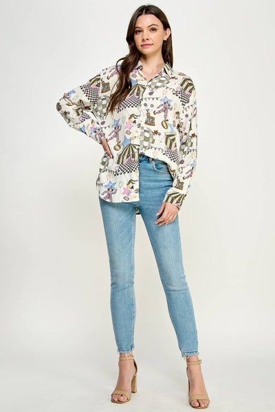 Circus Print Button Down Shirt