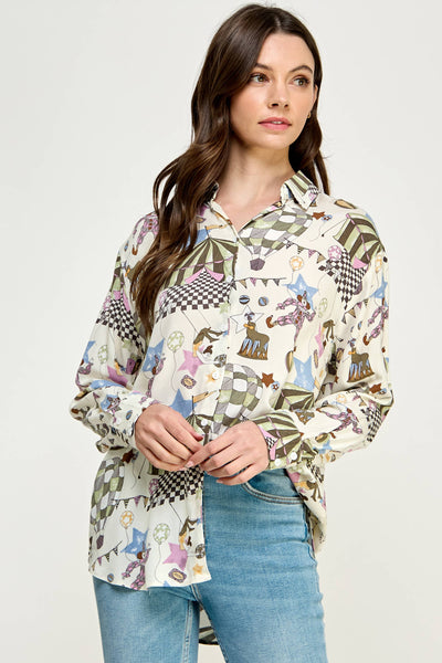 Circus Print Button Down Shirt