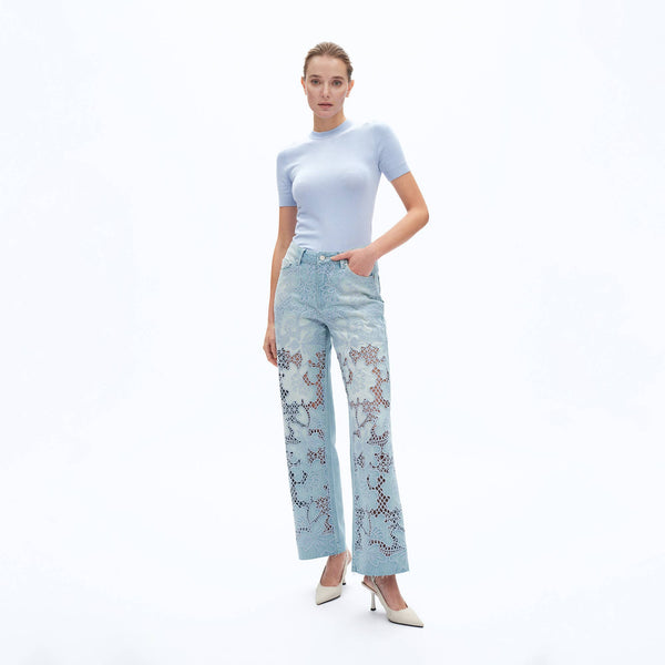 Embroidery Cut Out Jeans