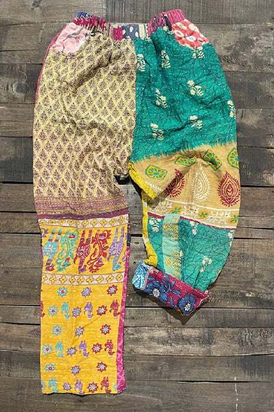 Kantha Pants made of vintage textiles, each pair is unique and varies in colors used. Very soft, stylish pants by Jaded Gypsy