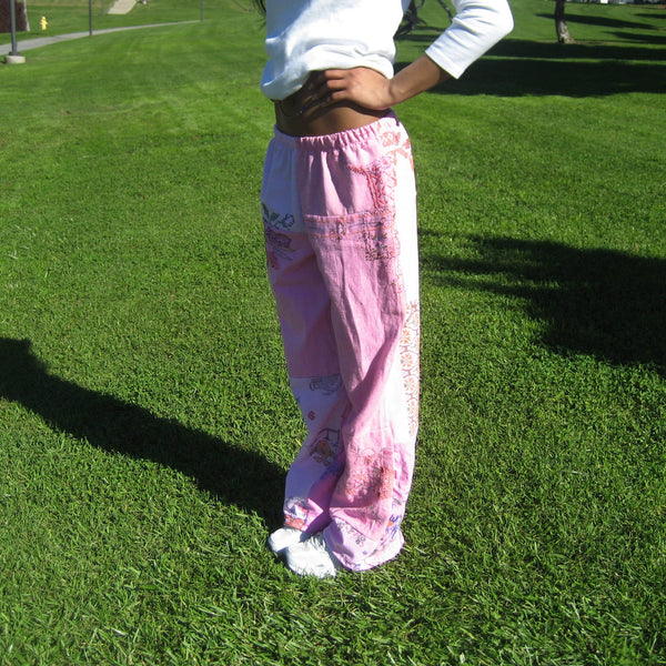 Pink Embroidered Pieced Pant