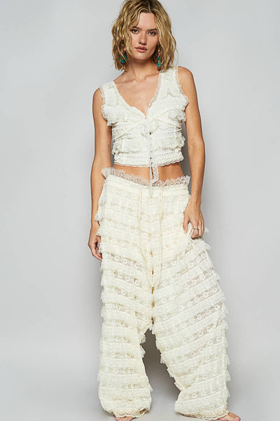 Sierra Lace Trim Woven Wide Pants