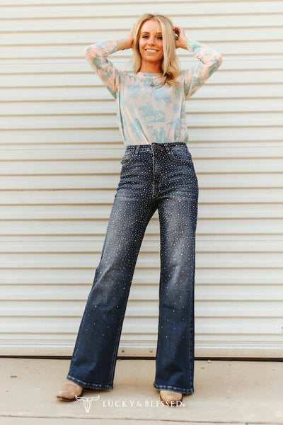 Rhinestone Western Flare Plus Size Jeans