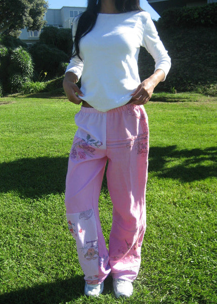 Pink Embroidered Pieced Pant