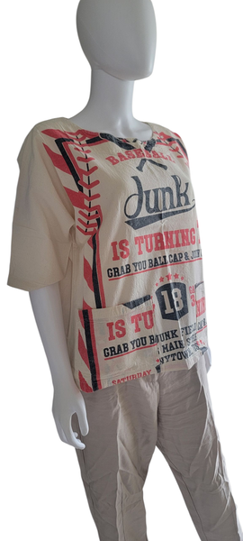 Baseball Flour Sack Vintage Print Top