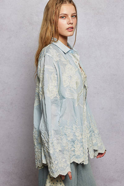 Nora Long Sleeve Scalloped Edge Shirt