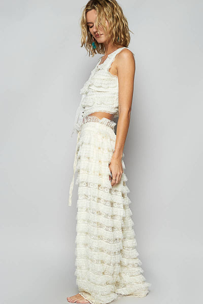 Sierra Lace Trim Woven Wide Pants