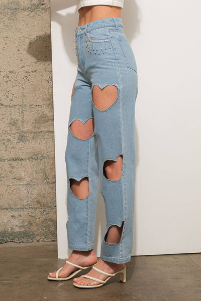 Hollow Cut Out Hearts Jeans