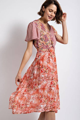Twist Front Floral Midi Dress