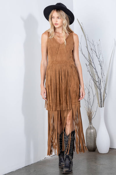Southern Fringe Suede Dress