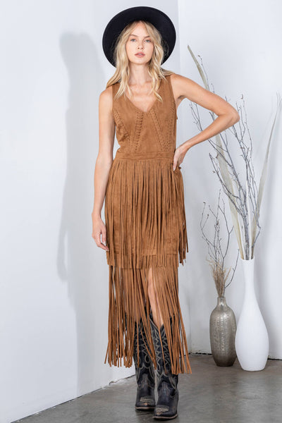 Southern Fringe Suede Dress