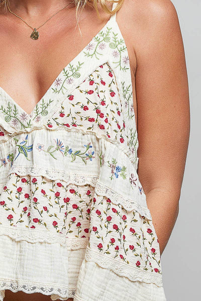 A-body Flared Fit Double Gauze Floral Top
