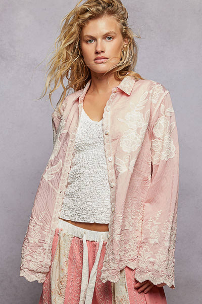 Nora Long Sleeve Scalloped Edge Shirt