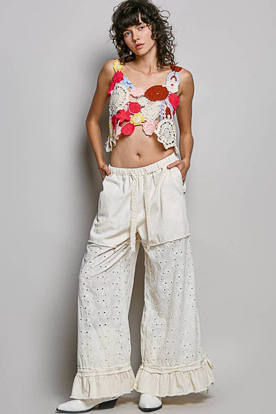 Hand Made Motif Weave Crochet Heart Neck Sleeveless Top