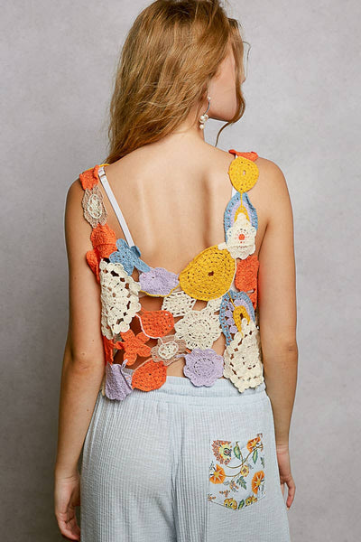 Hand Made Motif Weave Crochet Heart Neck Sleeveless Top