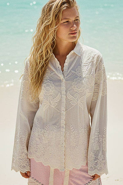 Nora Long Sleeve Scalloped Edge Shirt