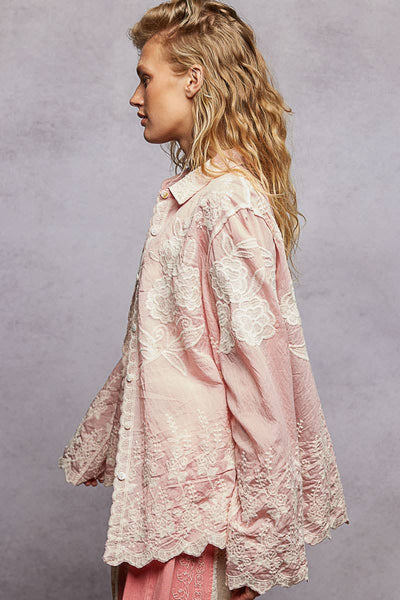 Nora Long Sleeve Scalloped Edge Shirt