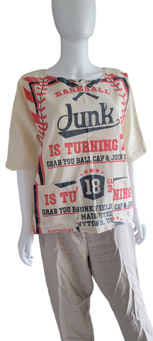 Baseball Flour Sack Vintage Print Top