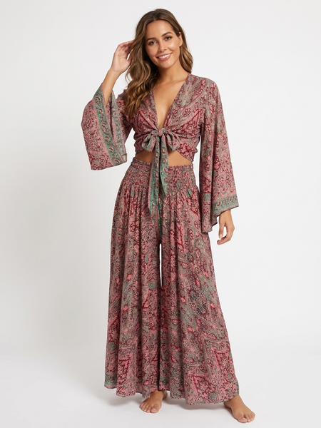 Silk Pant and Sleeve Top Set