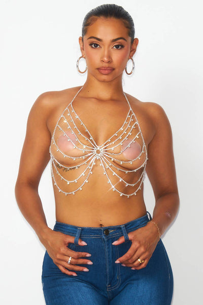 Butterfly Rhinestone Jewel Halter Bra Top
