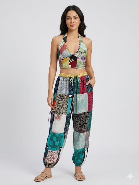 Patch pant with tie patch top set