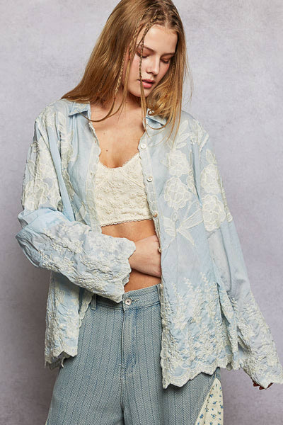 Nora Long Sleeve Scalloped Edge Shirt