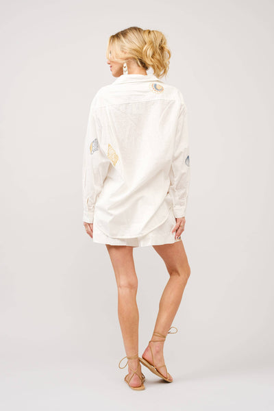 Seashell Embroidered Button-Up Shirt