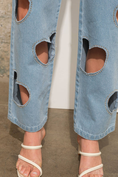 Hollow Cut Out Hearts Jeans