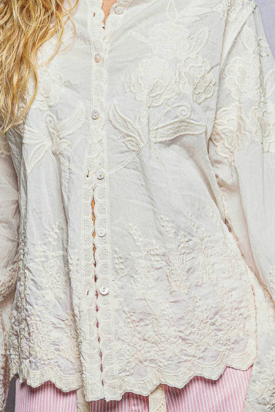 Nora Long Sleeve Scalloped Edge Shirt