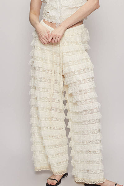 Sierra Lace Trim Woven Wide Pants
