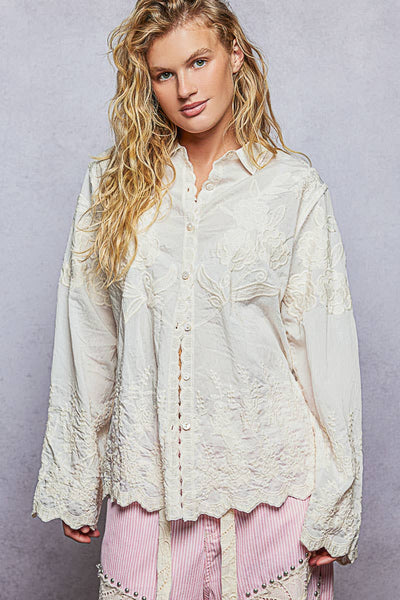 Nora Long Sleeve Scalloped Edge Shirt