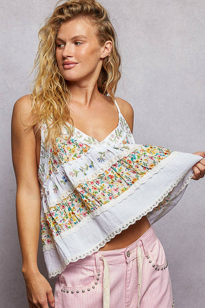 A-body Flared Fit Double Gauze Floral Top