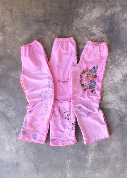 Pink Embroidered Pieced Pant