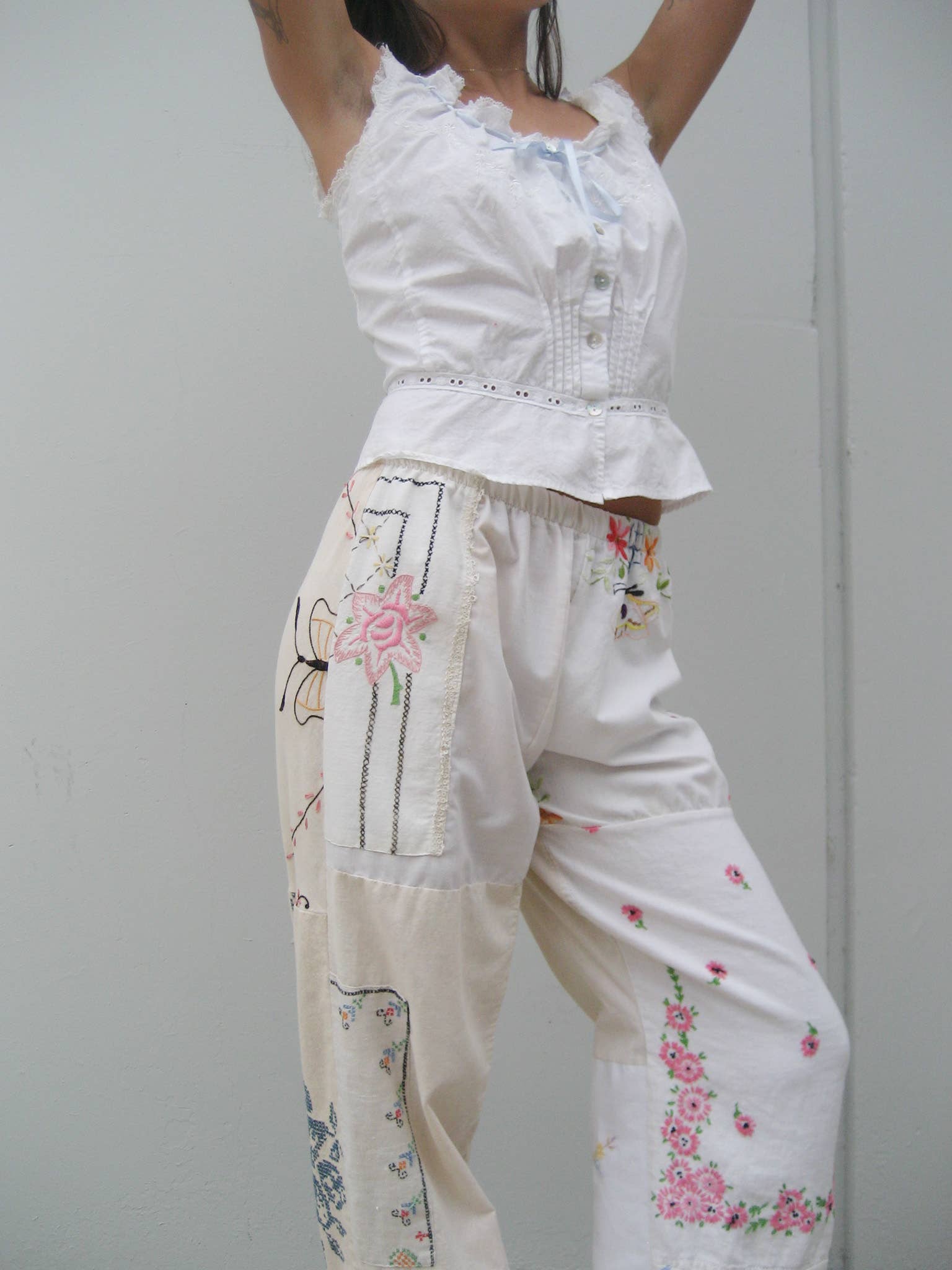 Embroidered Pieced Pant